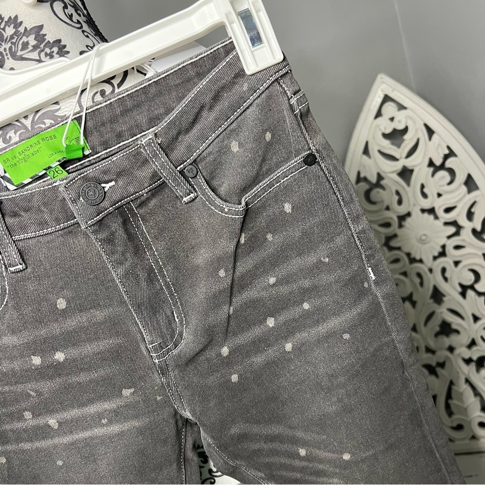 Free People x Sandrine Rose Polka Grey Medium Skinny Jean Size 26 NWT Boho - Picture 5 of 16